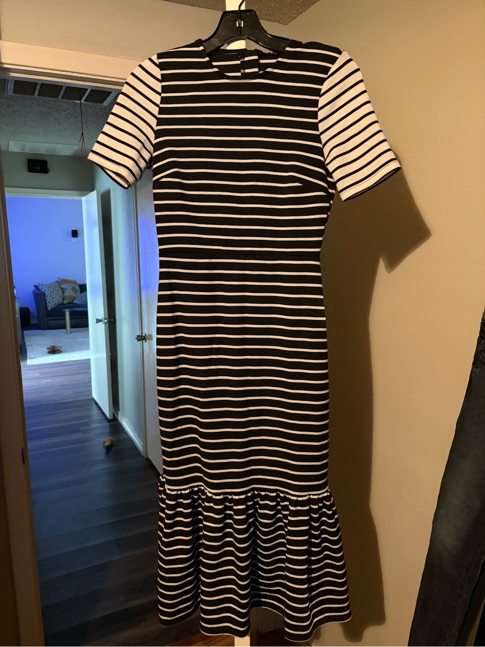 ASOS Black & White Striped Ruffle-Hem Dress